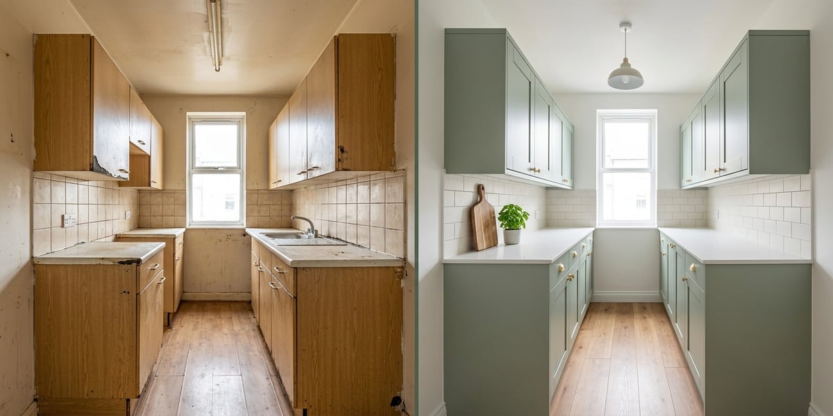 Before and after photos of a London rental kitchen refresh
