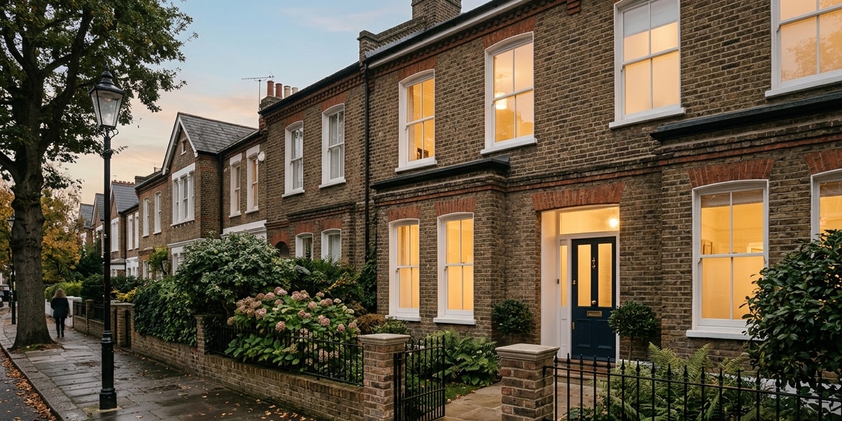 MEES regulations and EPC C by 2030 guide for London landlords, a well-kept period house exterior with a warm glow